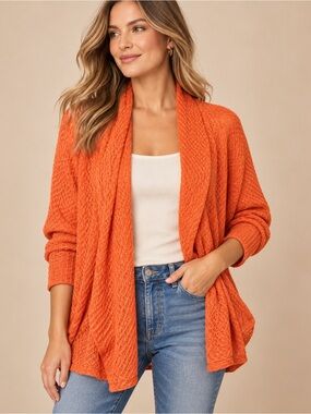 Allison Daley Open-Front Knit Cardigan in Bright Orange